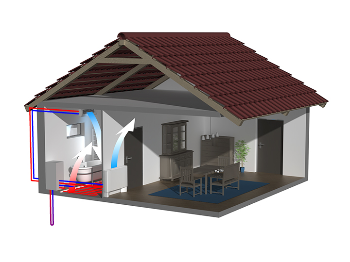 Vytápění/chlazení tepelnými čerpadly ZEMĚ-VODA + fancoil, radiator, podlaha